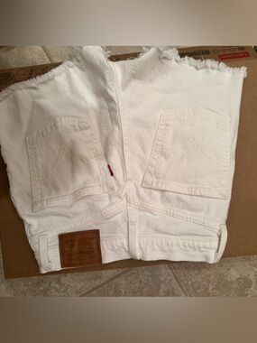 Levi's White Cutoff Denim Shorts with Frayed Hem